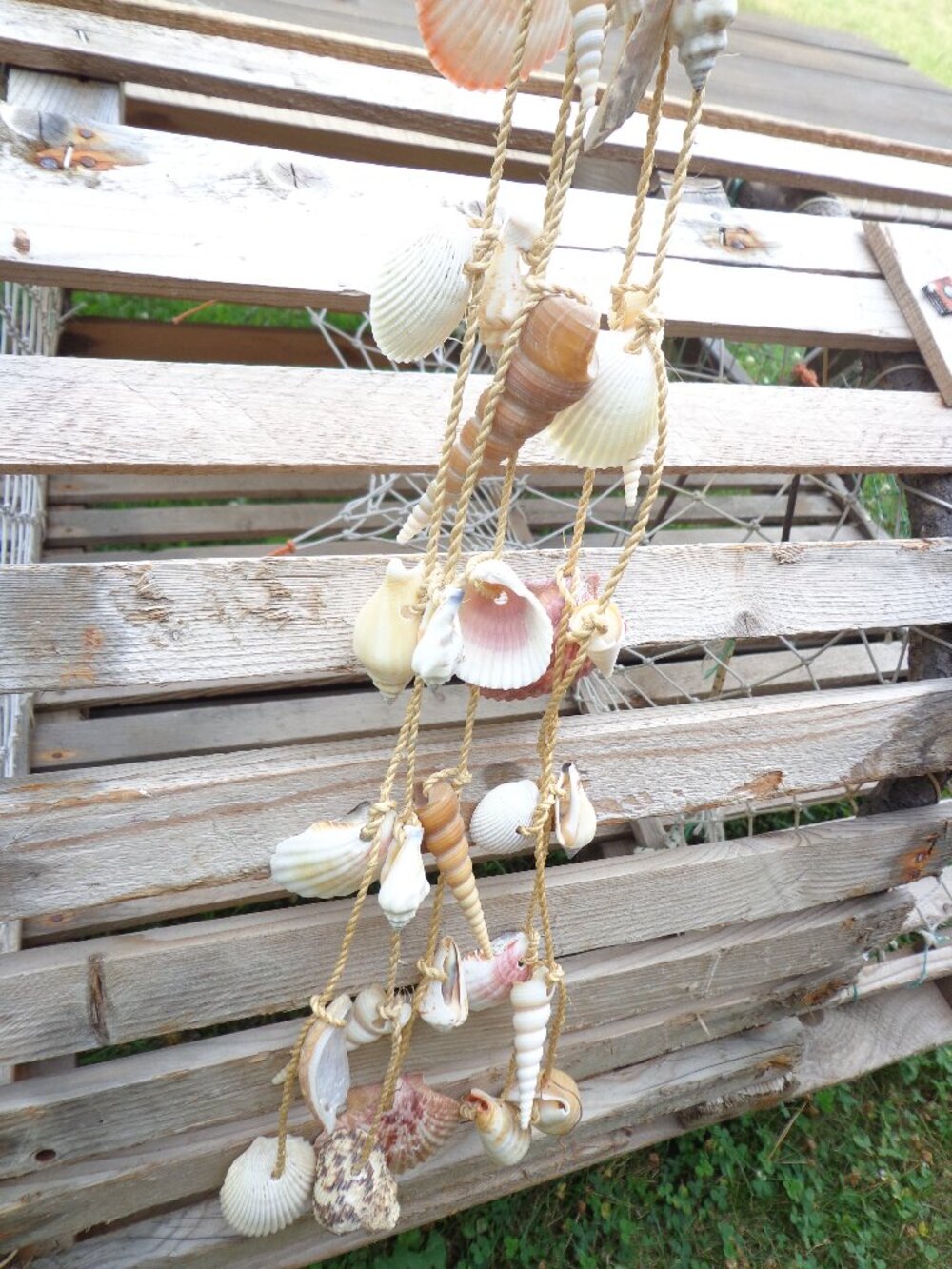 Sea Shells/Rope Mobile Nautical Coastal Authentic Various Shells 32" L.